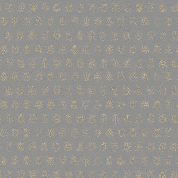 Gray wallpaper with golden beetles 375037, Pip Studio 4, Eijffinger