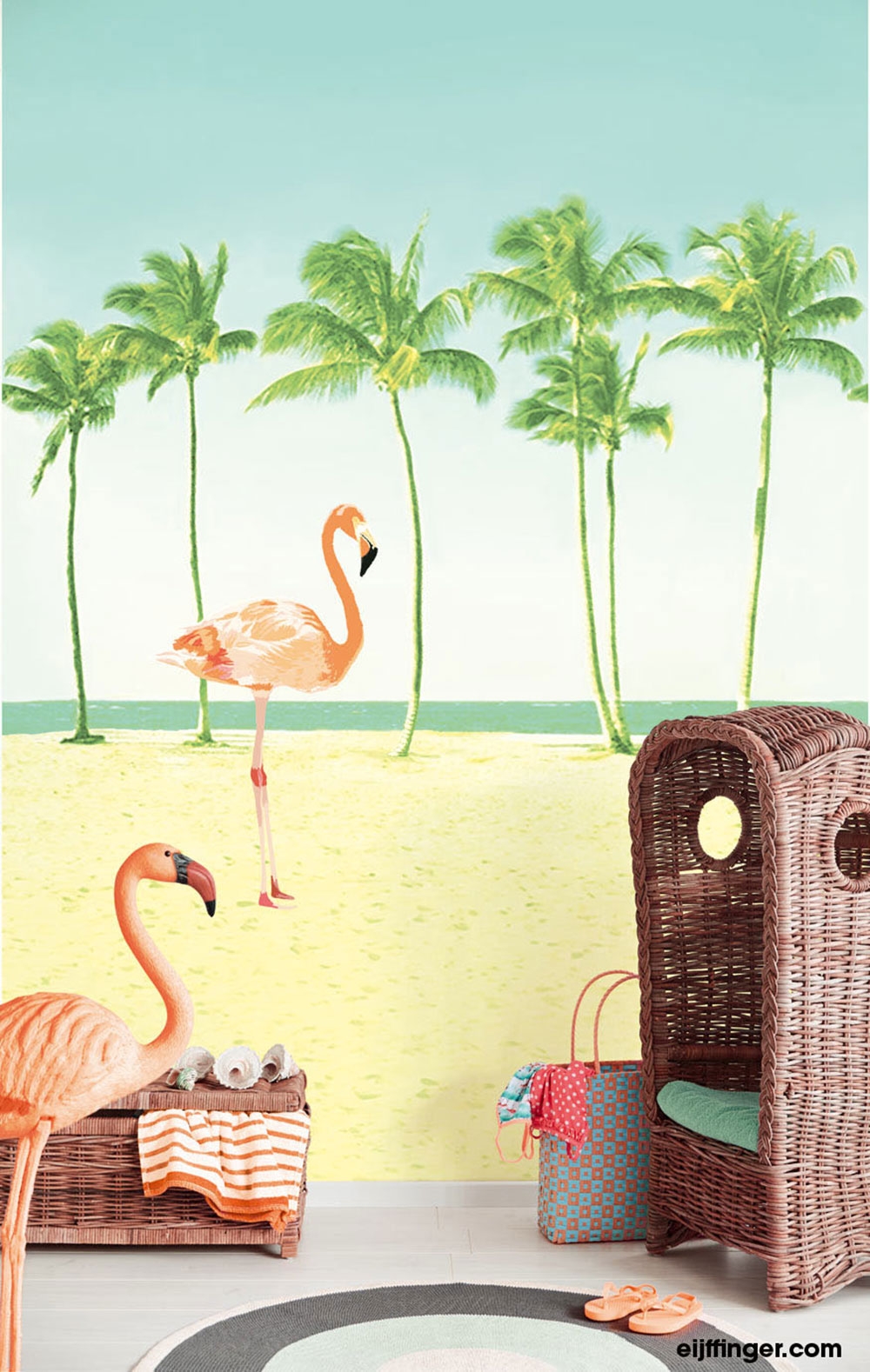 Wall mural Palm trees, flamingo 364147, Wallpower Junior, Eijffinger