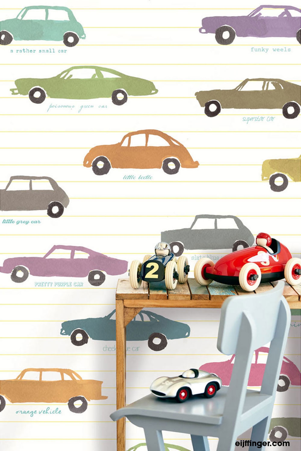Non-woven wall mural Toy cars 364157, Wallpower Junior, Eijffinger