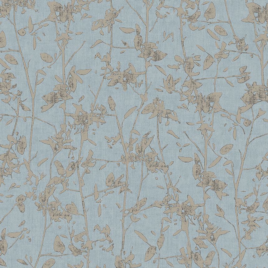 Blue wallpaper with leaves MO22874, Moments, Decoprint