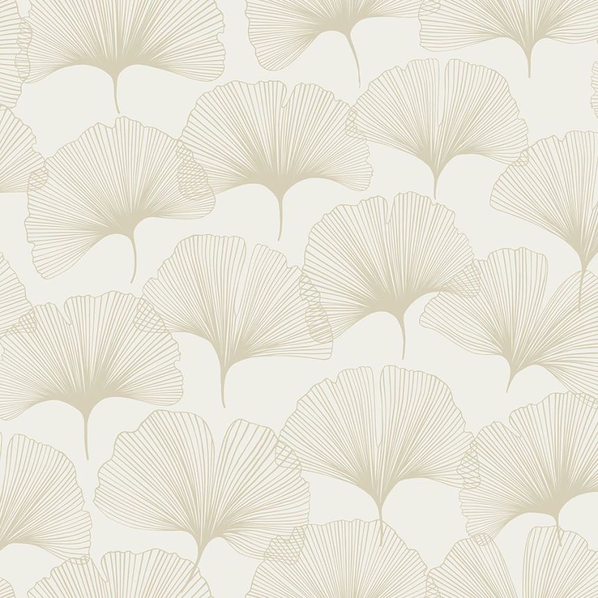 Cream wallpaper, metallic Ginkgo leaves 347730, City Chic, Origin 