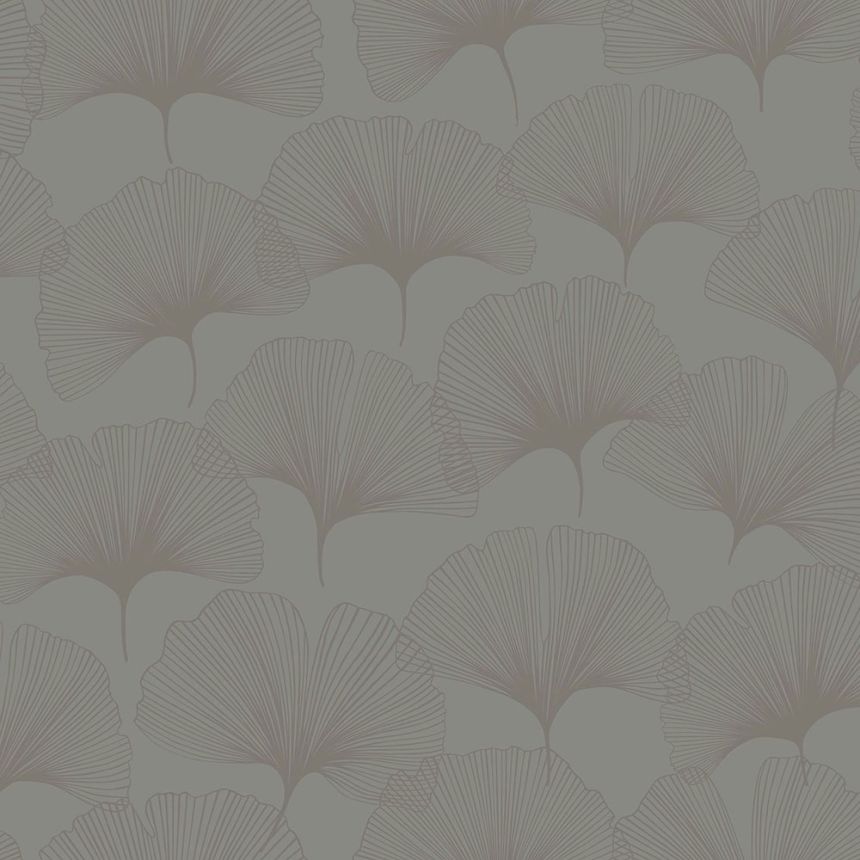 Gray wallpaper, brown metallic Ginkgo leaves 347731, City Chic, Origin 