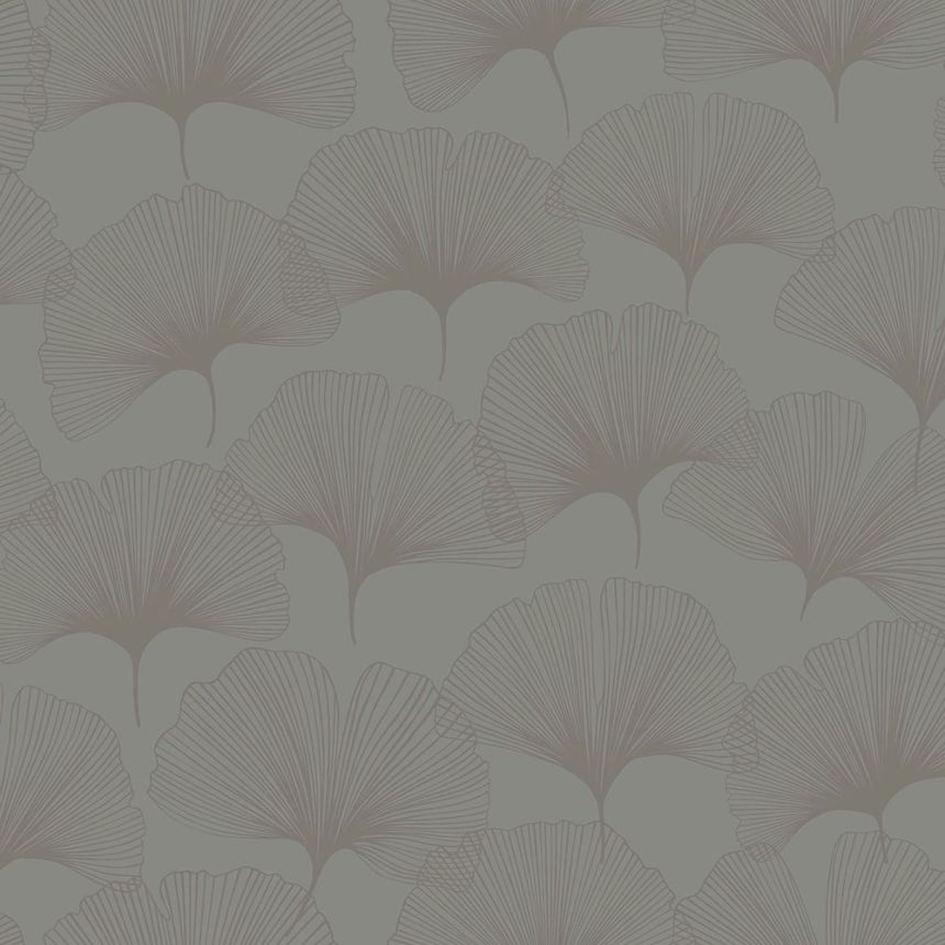 Gray wallpaper, brown metallic Ginkgo leaves 347731, City Chic, Origin 