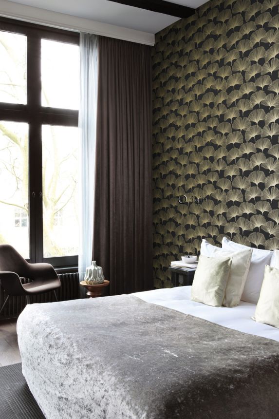 Black wallpaper, golden Ginkgo leaves 347734, City Chic, Origin 