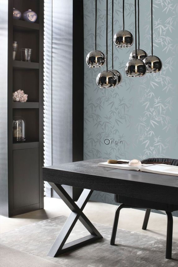 Gray green wallpaper, metallic bamboo leaves 347737, City Chic, Origin