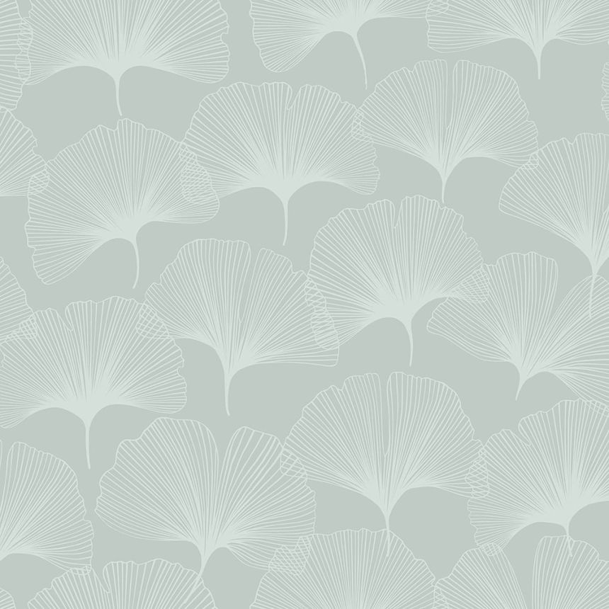 Metallic green wallpaper, matte outlines of Ginkgo leaves 347748, City Chic, Origin 