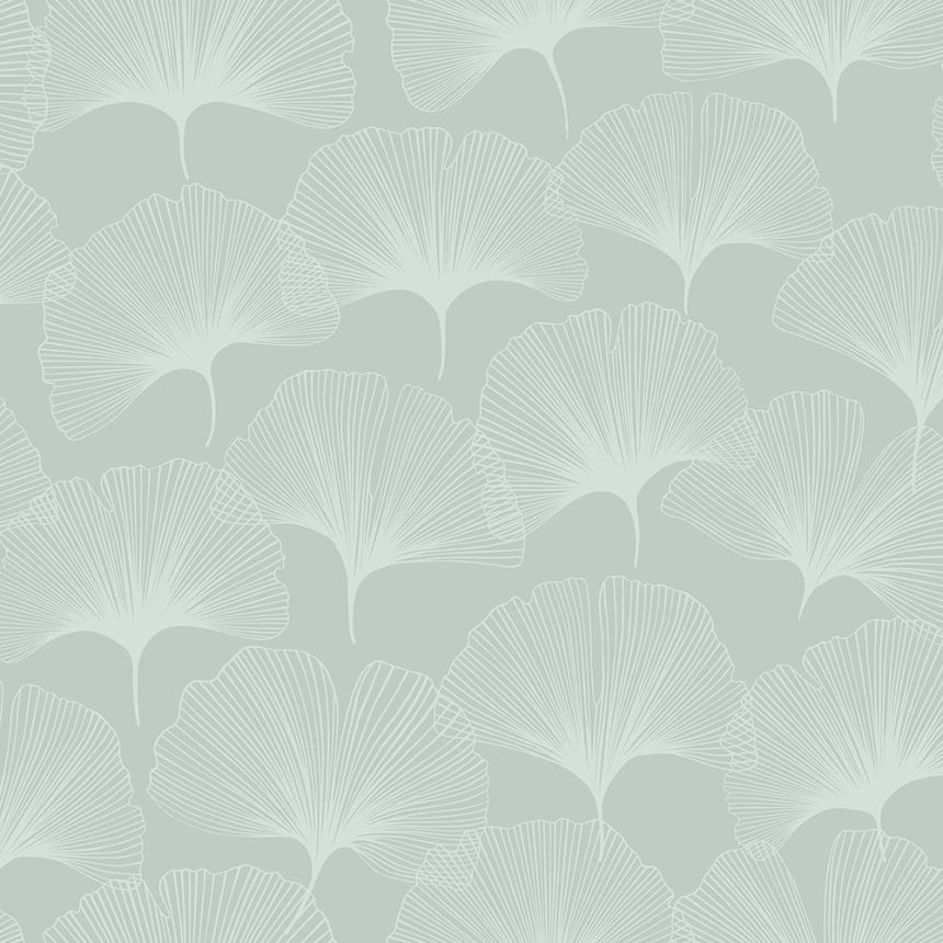 Metallic green wallpaper, matte outlines of Ginkgo leaves 347748, City Chic, Origin 