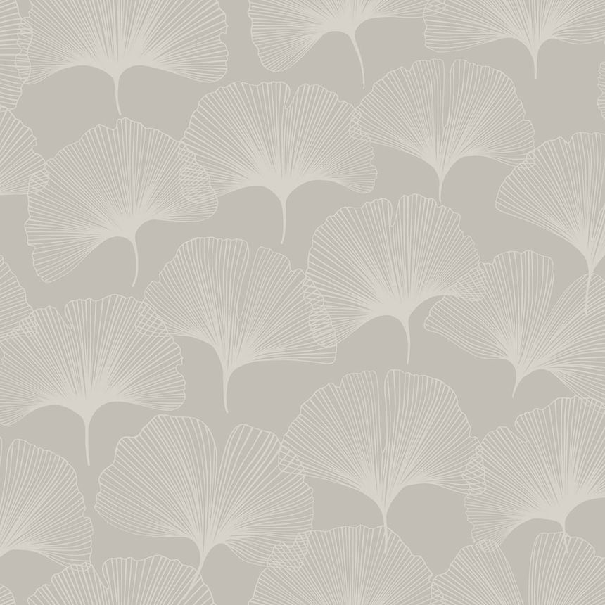 Metallic golden beige wallpaper, matte outlines of Ginkgo leaves 347749, City Chic, Origin 