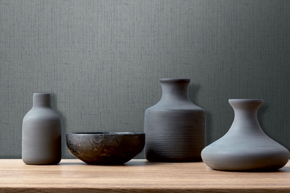 Luxury non-woven wallpaper, grey-blue, fabric imitation,  OG22310, Shade of Colour,, Decoprint