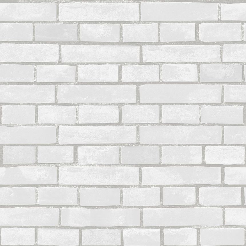 Washable white-grey brick wallpaper, brick wall imitation 555131, Old Friends 3, Vavex 2025