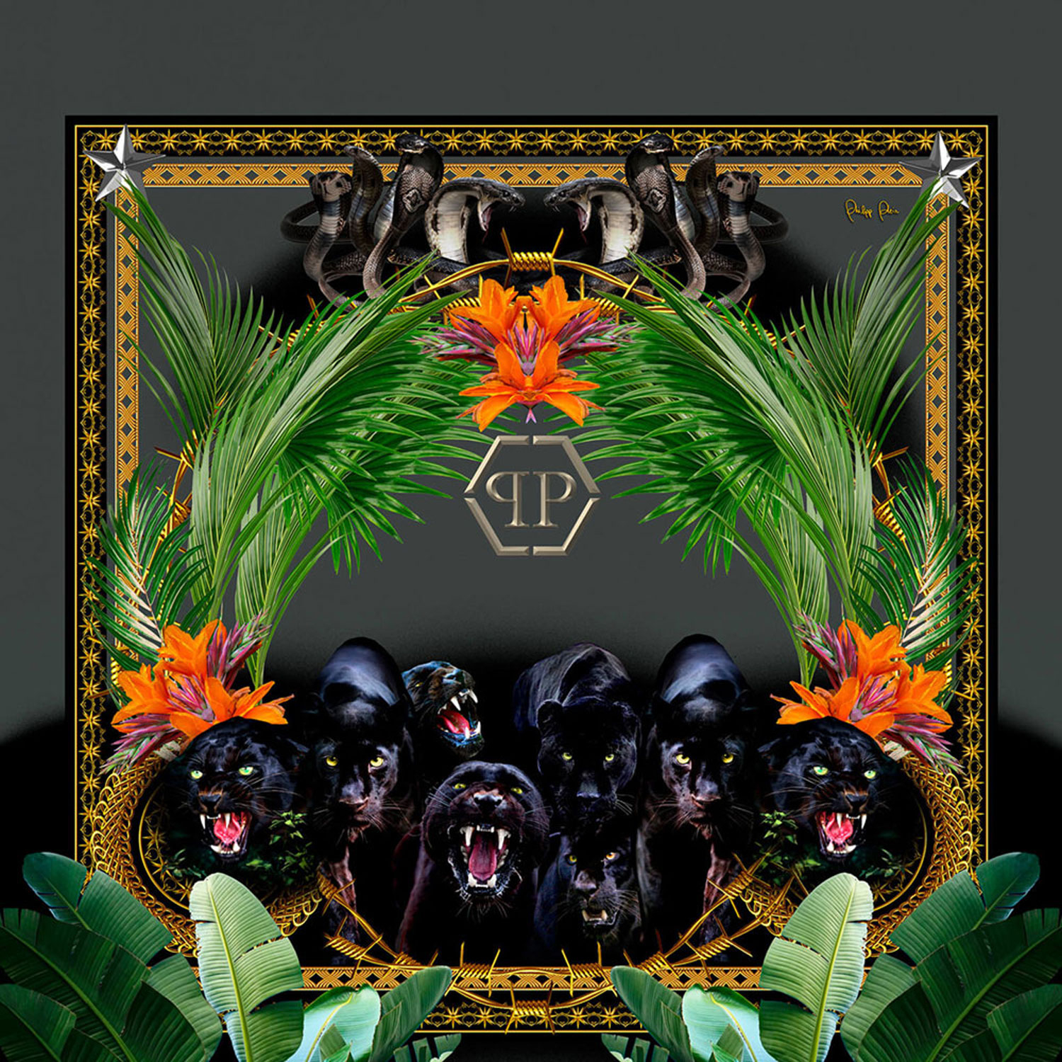 Luxury wall mural with black panthers Z80063 Philipp Plein, Zambaiti Parati