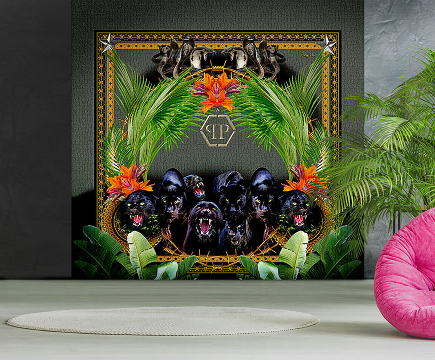 Luxury wall mural with black panthers Z80063 Philipp Plein, Zambaiti Parati
