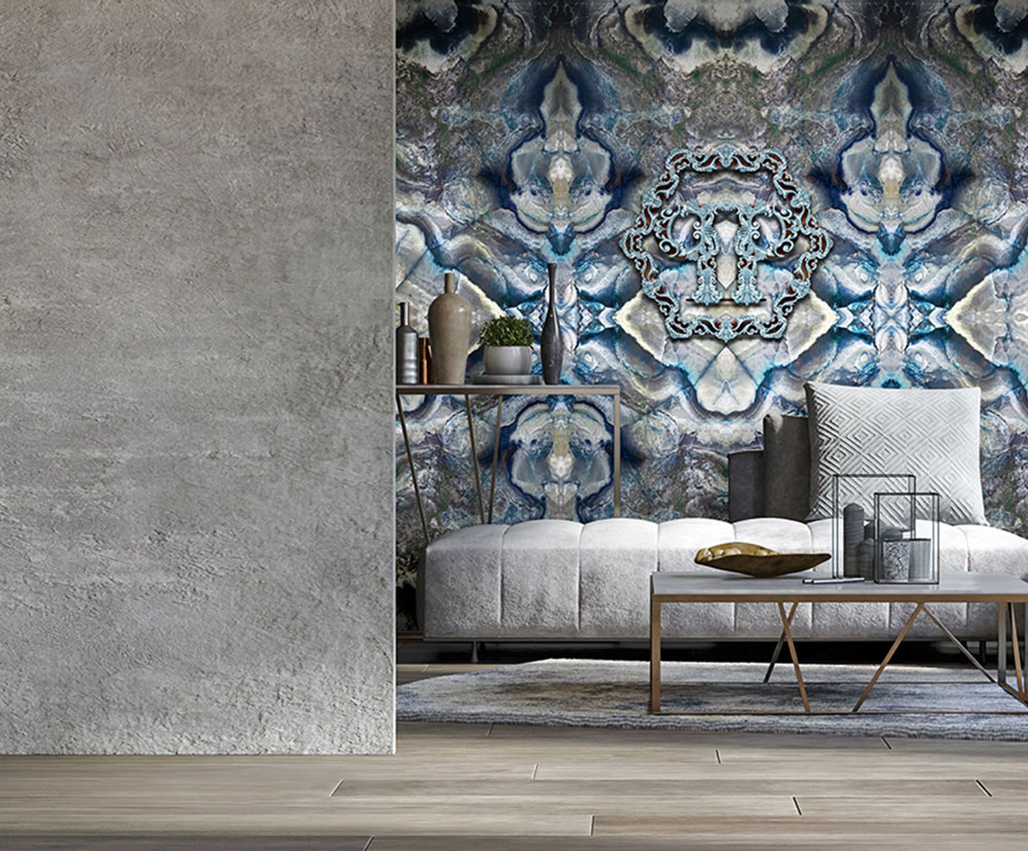 Grey-blue abstract luxury wall mural Z80076 Philipp Plein, Zambaiti Parati
