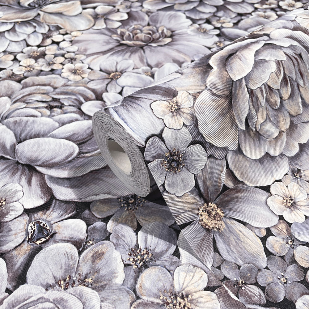 Luxury grey-purple wallpaper with flowers 33955, Botanica, Marburg
