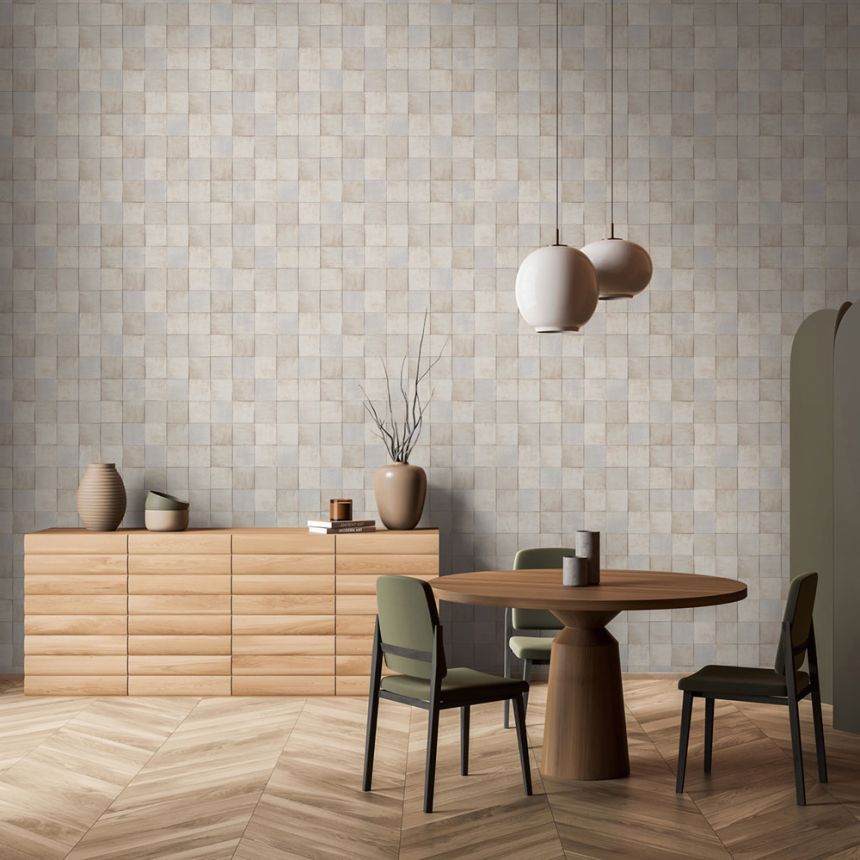 Grey-blue geometric washable wallpaper 45711 Zellige, Marburg