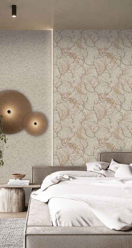 Luxury brown wallpaper, twigs, blooms 72958, Zen, Emiliana Parati 