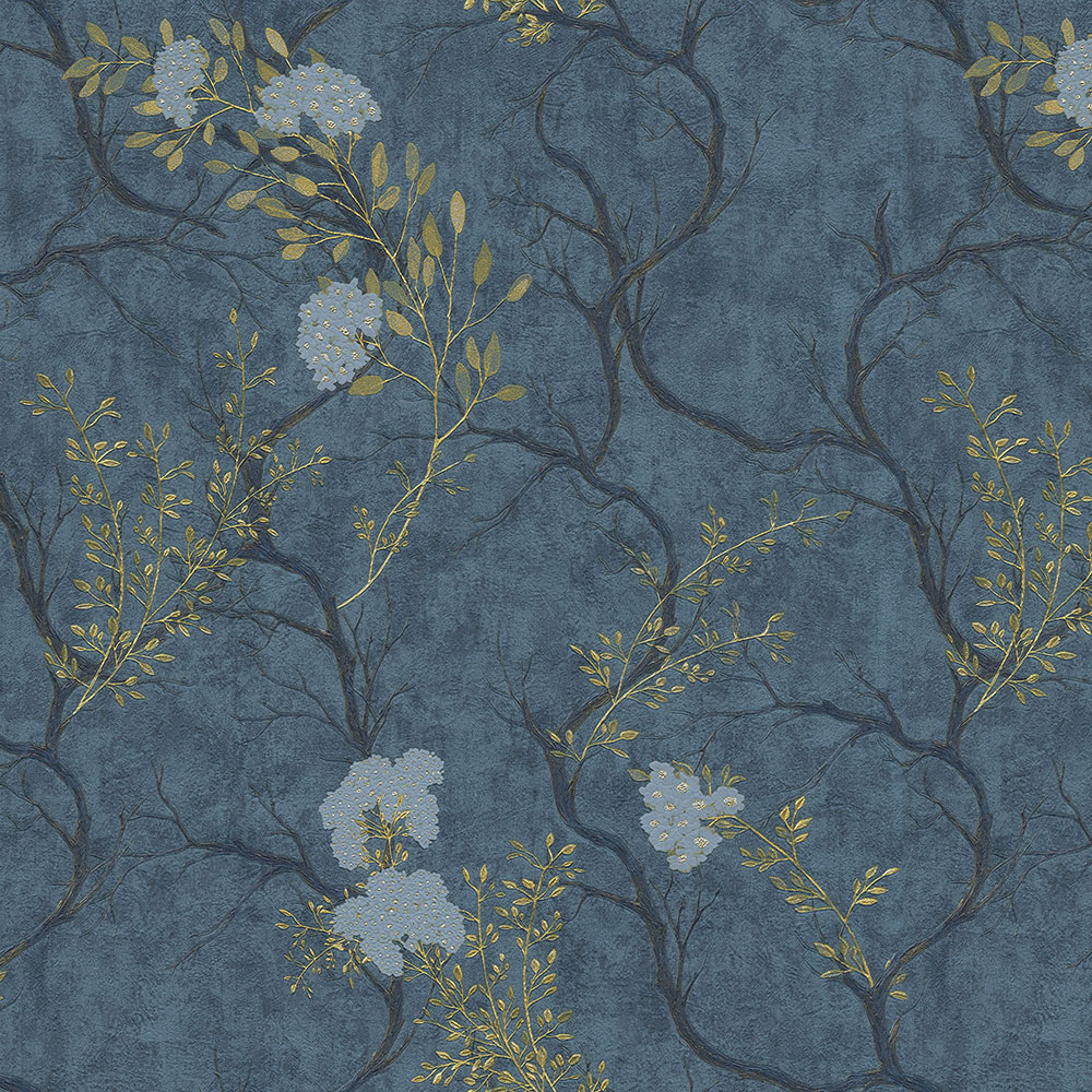 Luxury blue wallpaper, twigs, blooms 72959, Zen, Emiliana Parati 