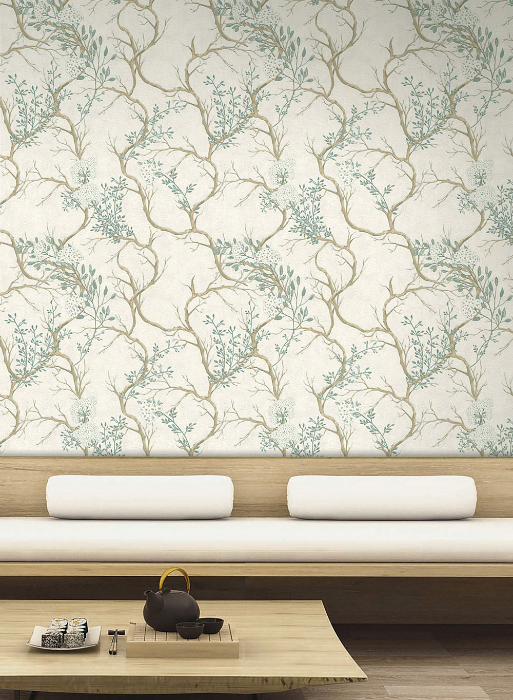 Luxury silver wallpaper, twigs, blooms 72960, Zen, Emiliana Parati 
