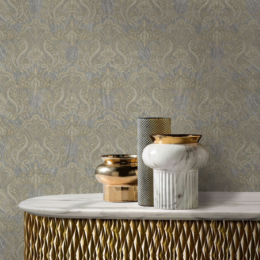 Luxury grey-gold wallpaper, baroque ornamental pattern, 86078, Valentin Yudashkin 5, Emiliana Parati