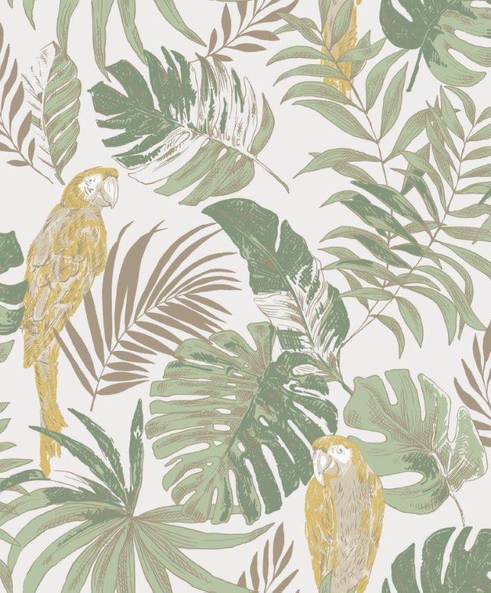 Non-woven wallpaper with parrots and leaves, L76307 Ugepa