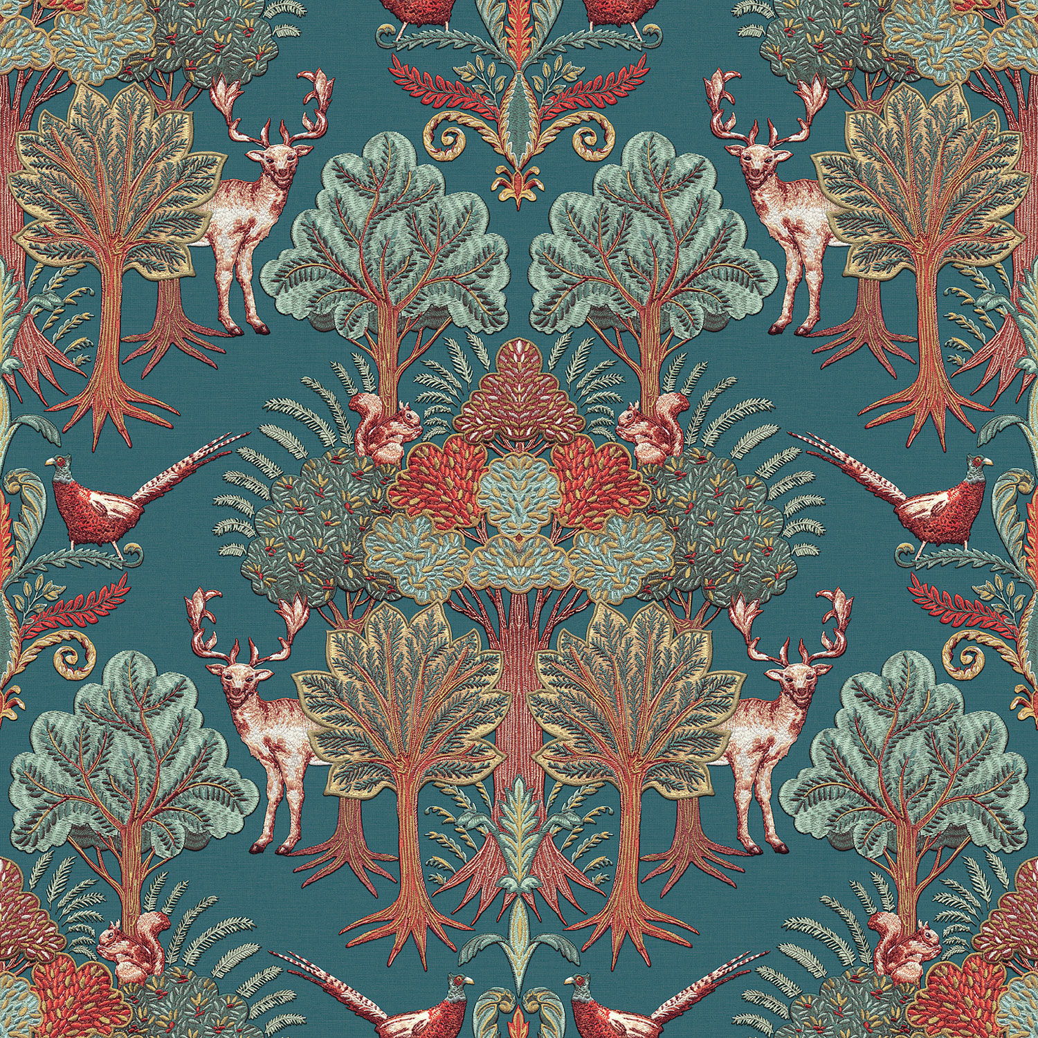 Luxury green wallpaper with trees, animals, TP422305, Tapestry, Design ID