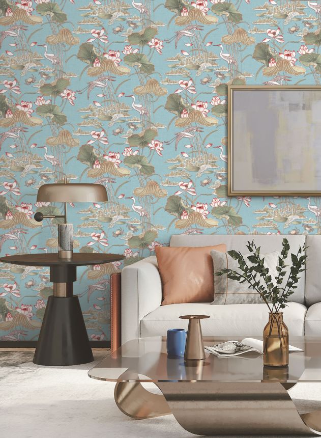 Luxury wallpaper, water lilies, birds, TP422704, Tapestry, Design ID