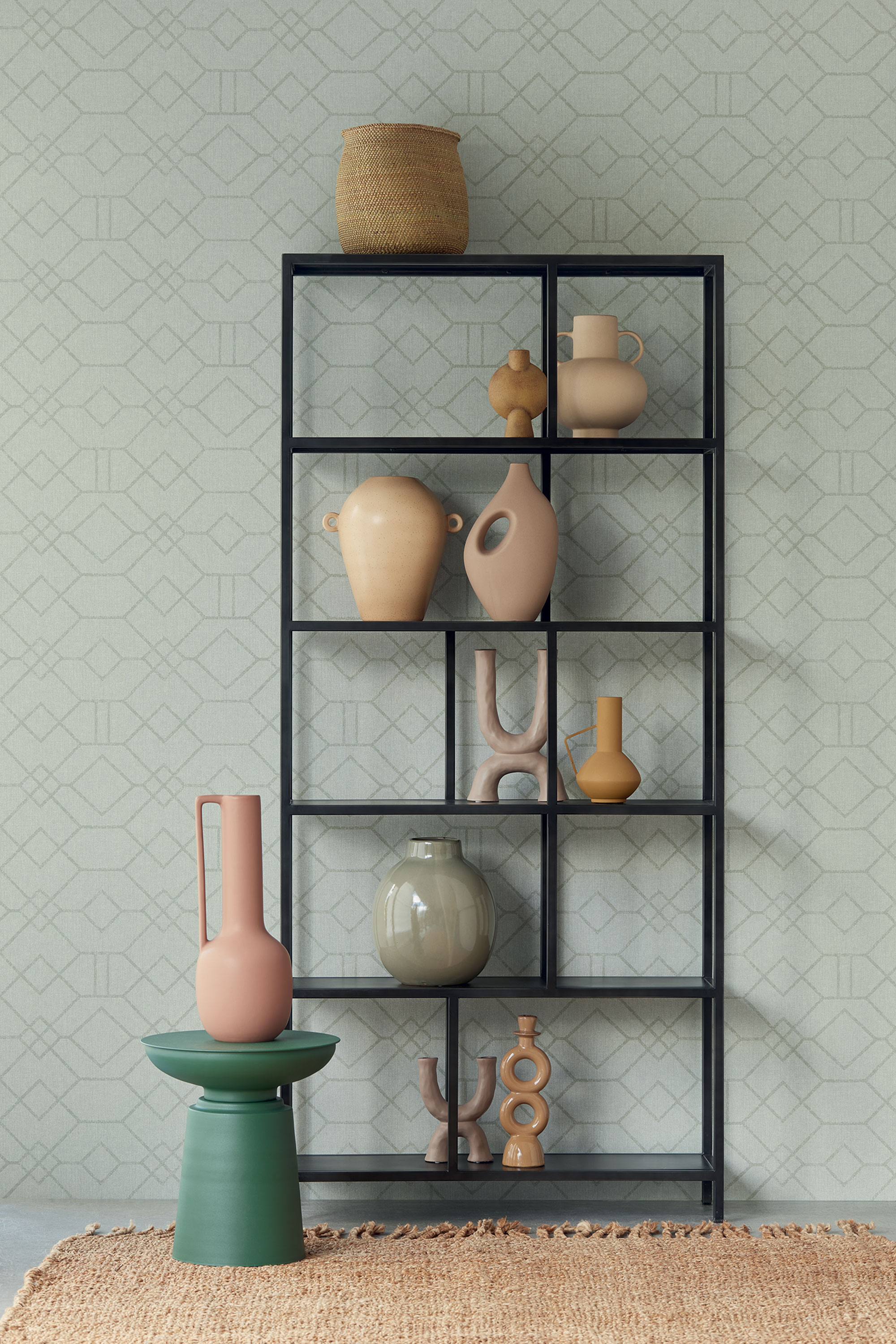 Green wallpaper with a geometric pattern, 324013, Embrace, Eijffinger