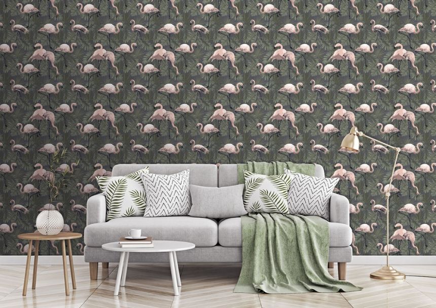 Luxury non-woven wallpaper with flamingos EE22533, Flamingo, Essentials, Decoprint
