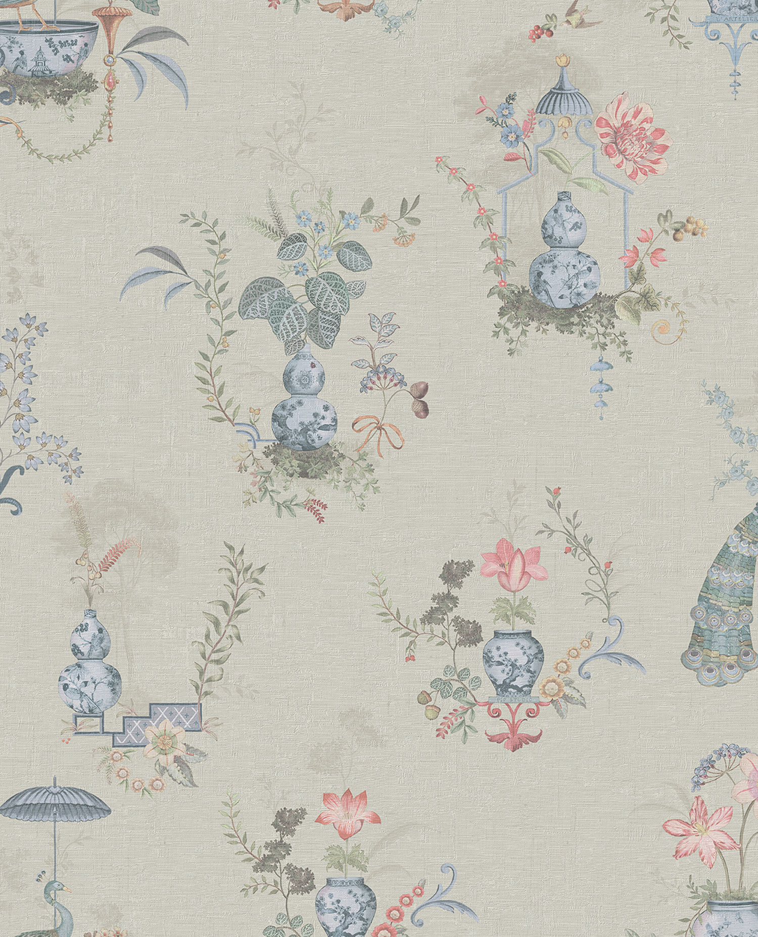 Beige wallpaper, trees, peacocks, 333140 Pip Studio 6, Eijffinger