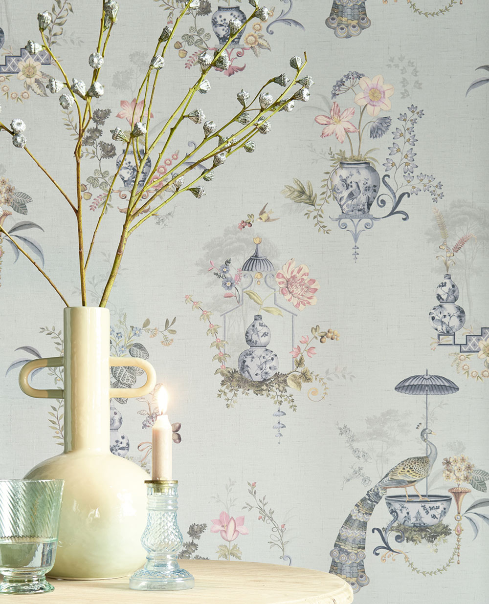 Blue wallpaper, flowers, peacocks, 333141 Pip Studio 6, Eijffinger