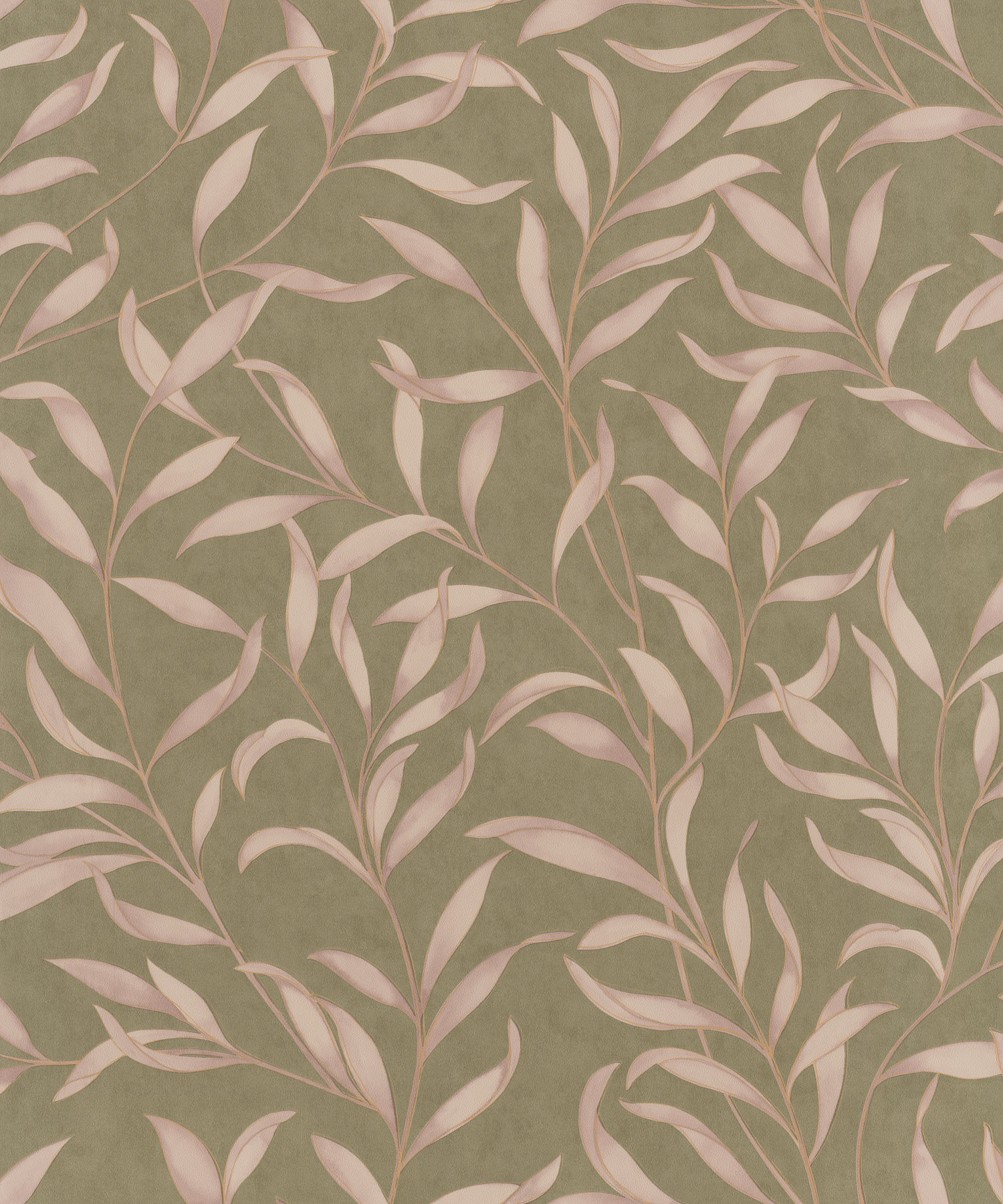 Green wallpaper with pink twigs, leaves, 221324, Botanical, BN Walls
