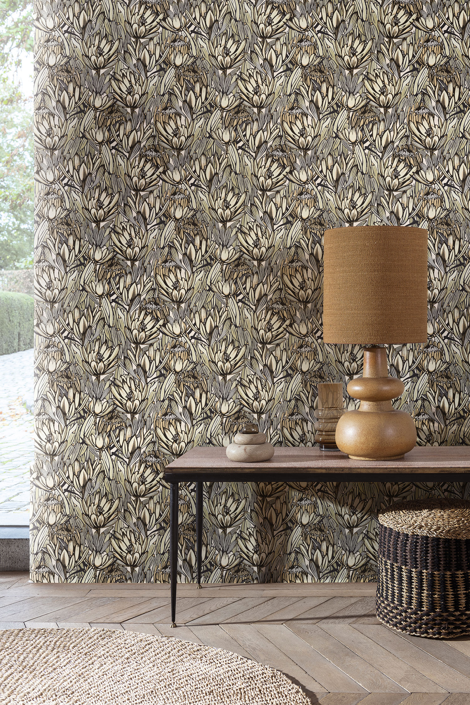 Gray-beige floral wallpaper, BA26030, Brazil, Decoprint
