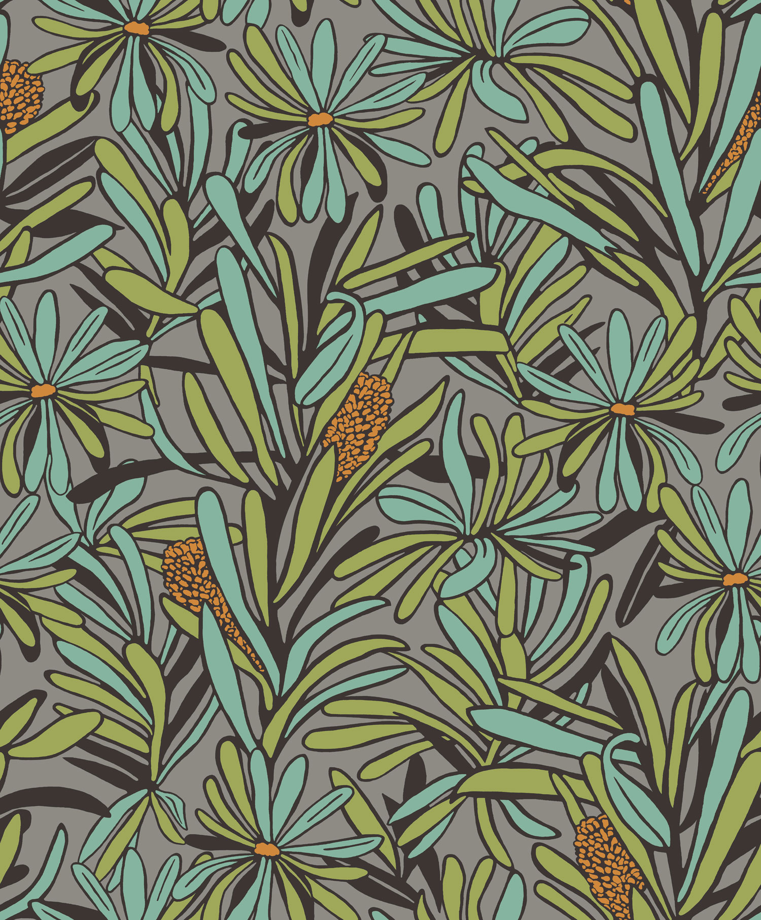 Green-grey floral wallpaper, BA26071, Brazil, Decoprint