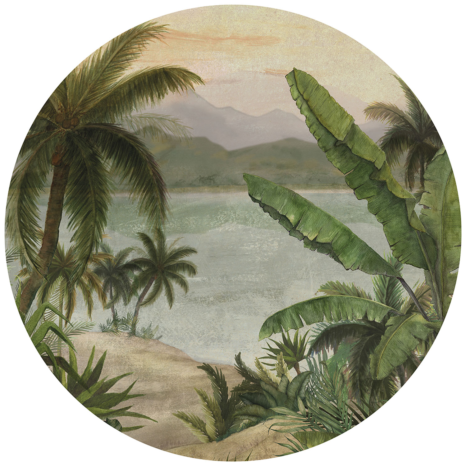 Pre-pasted circular non-woven wallpaper, Tropical landscape, PLC027, Platinum Shapes, Decoprint