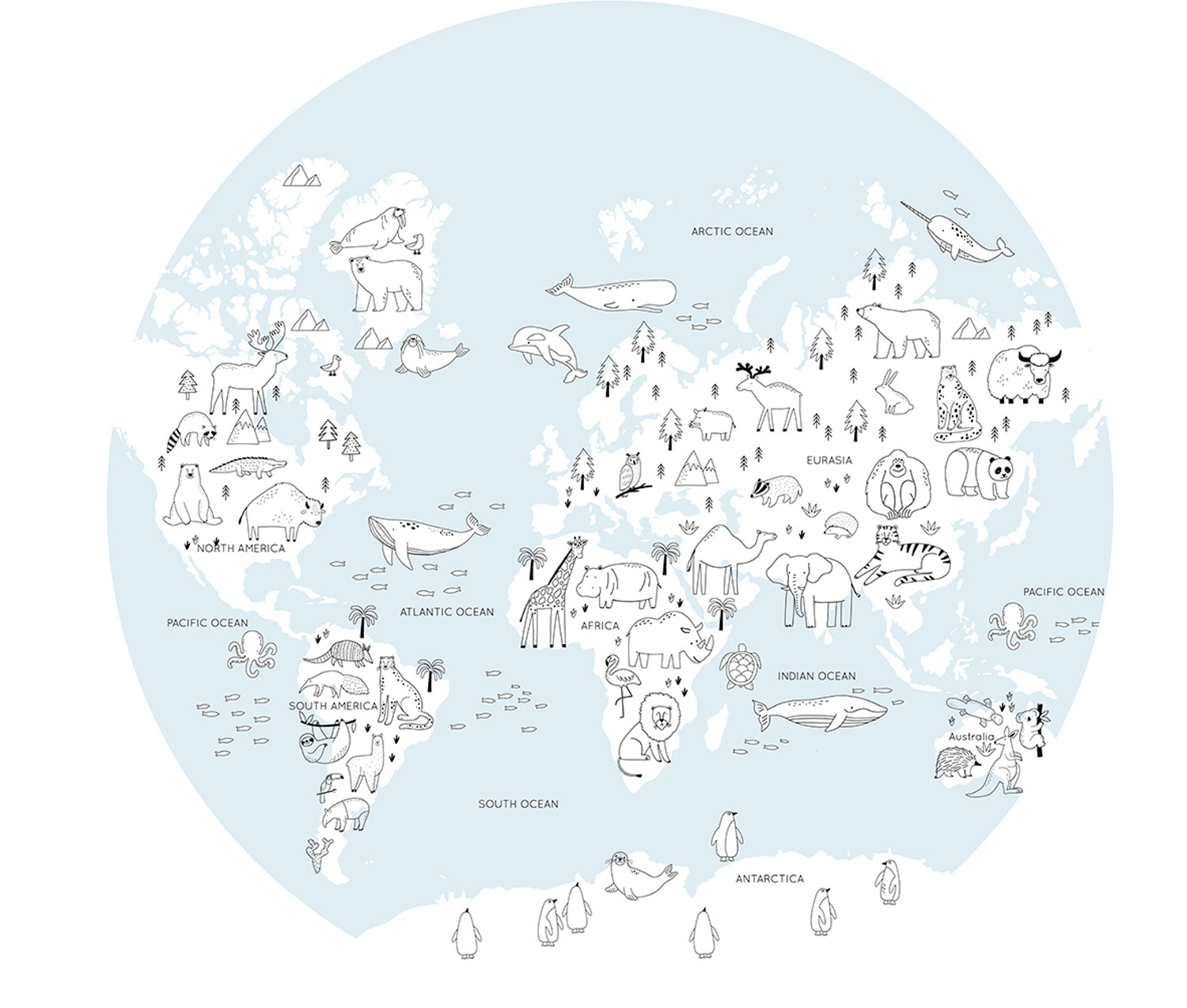 Pre-pasted children's non-woven wallpaper, World Map, PLC050, Platinum Shapes, Decoprint