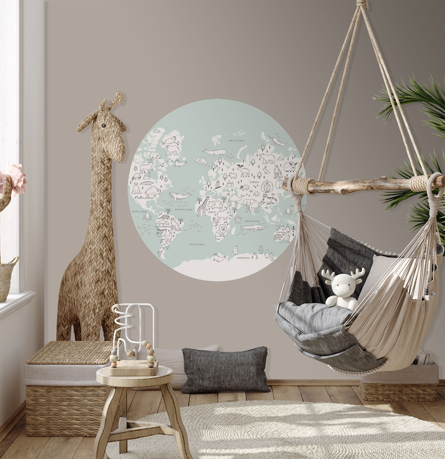 Pre-pasted children's non-woven wallpaper, World Map, PLC050, Platinum Shapes, Decoprint