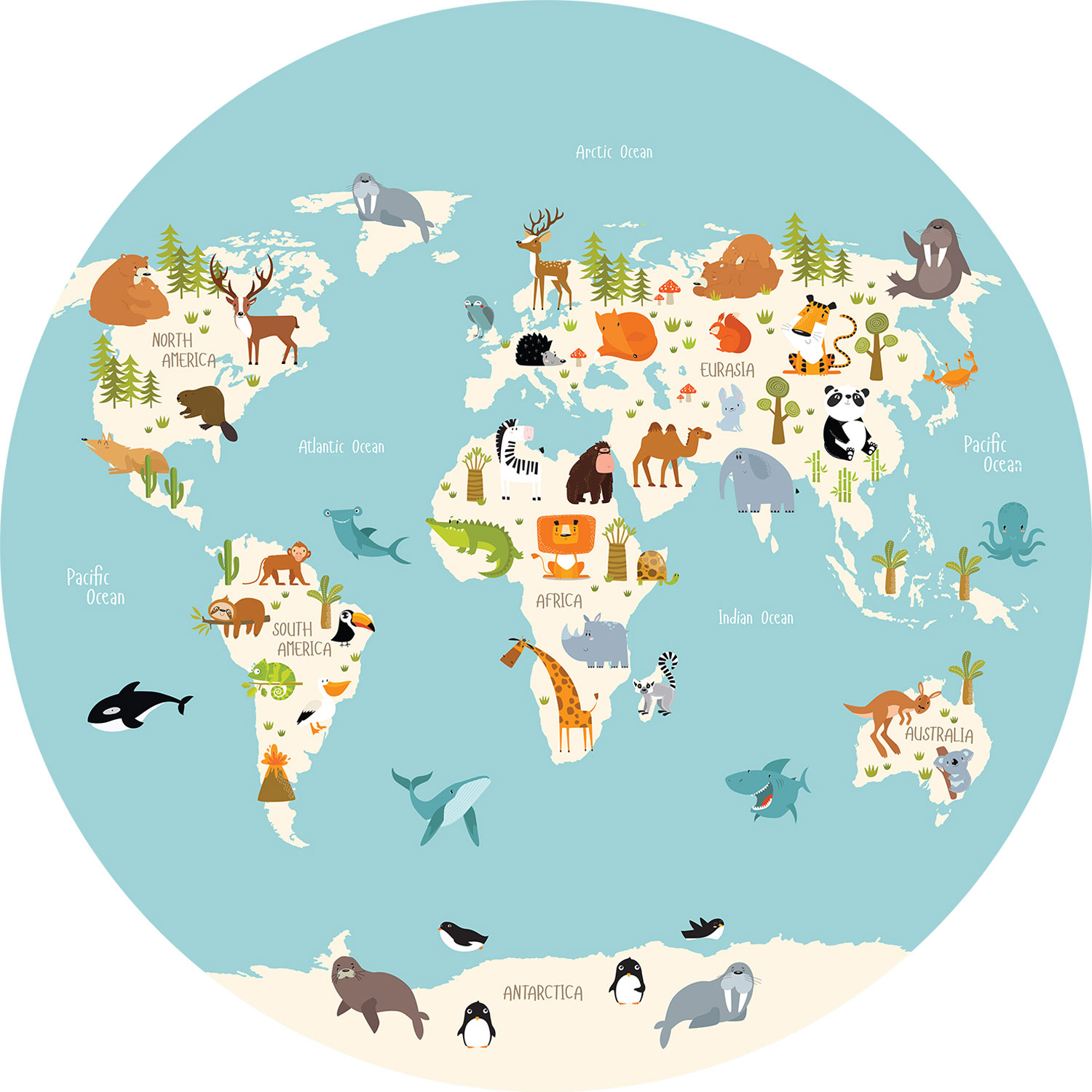 Pre-pasted children's non-woven wallpaper, World Map, PLC051, Platinum Shapes, Decoprint