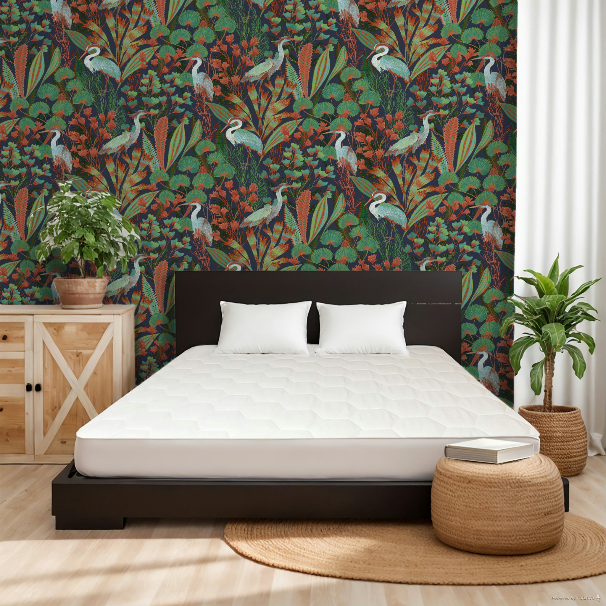 Wallpaper with herons and leaves, A63202 Ciara, Grandeco
