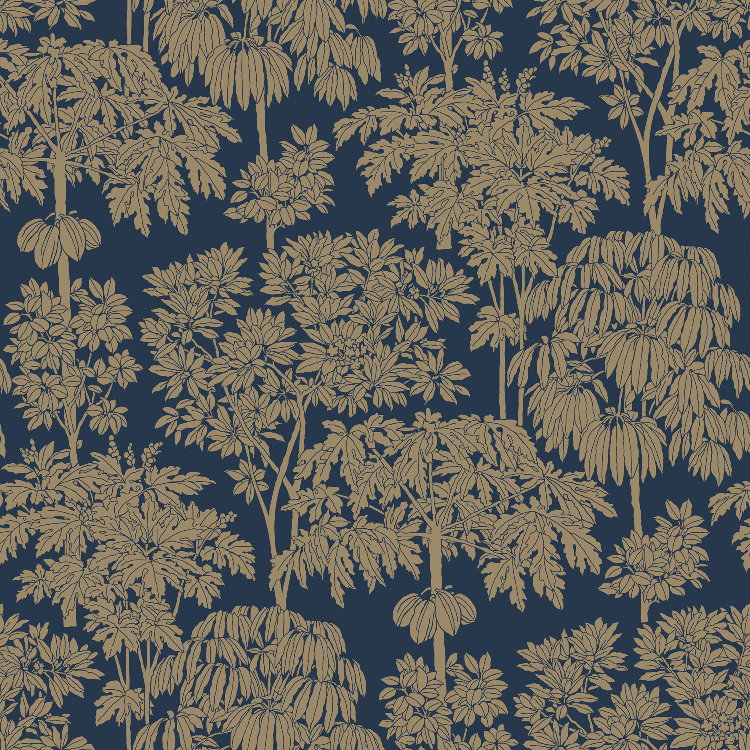 Blue wallpaper with golden trees, A63404, Ciara, Grandeco