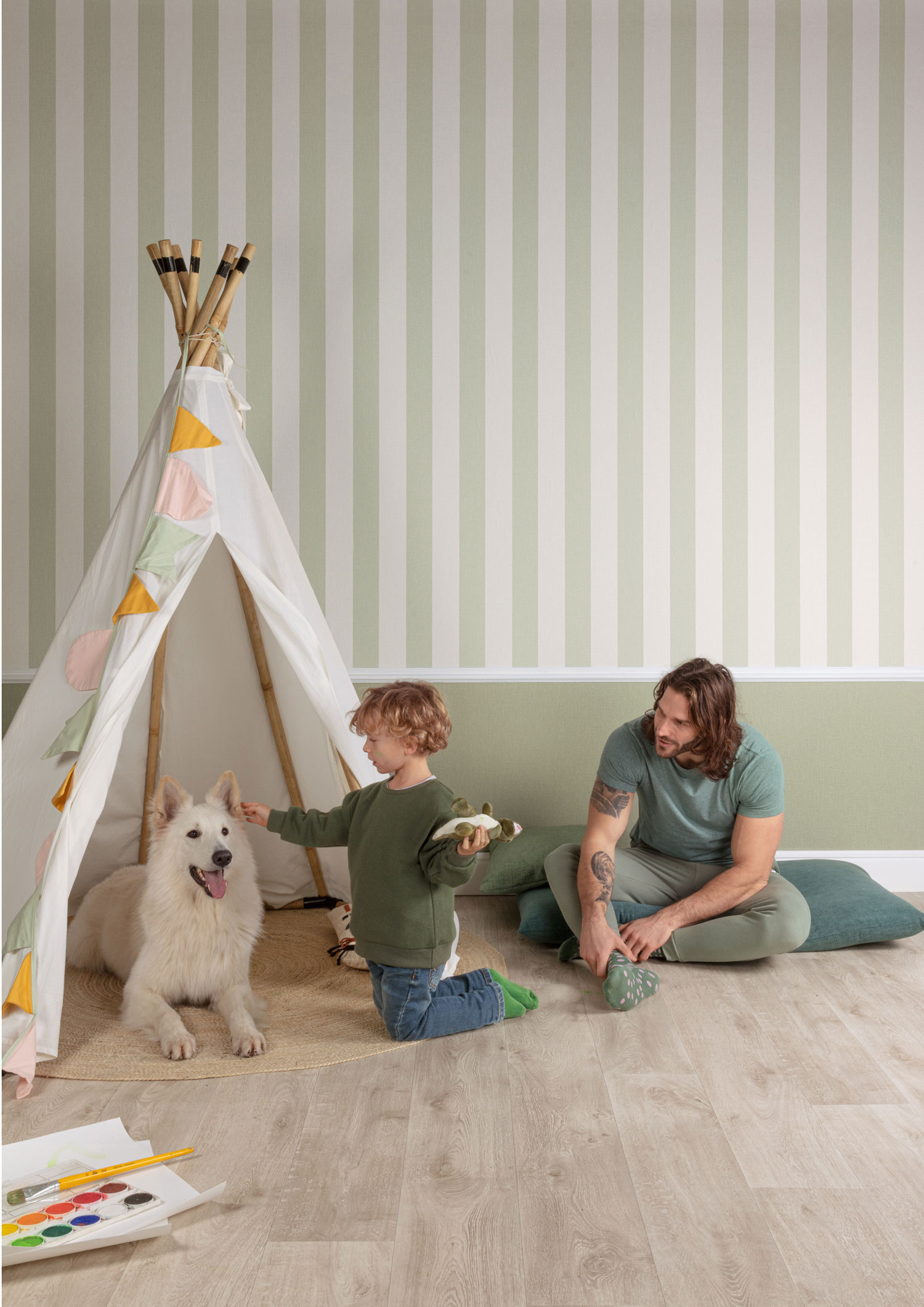 Wallpaper, green, fabric effect, AT1031, Atmosphere, Daydreamers, Grandeco