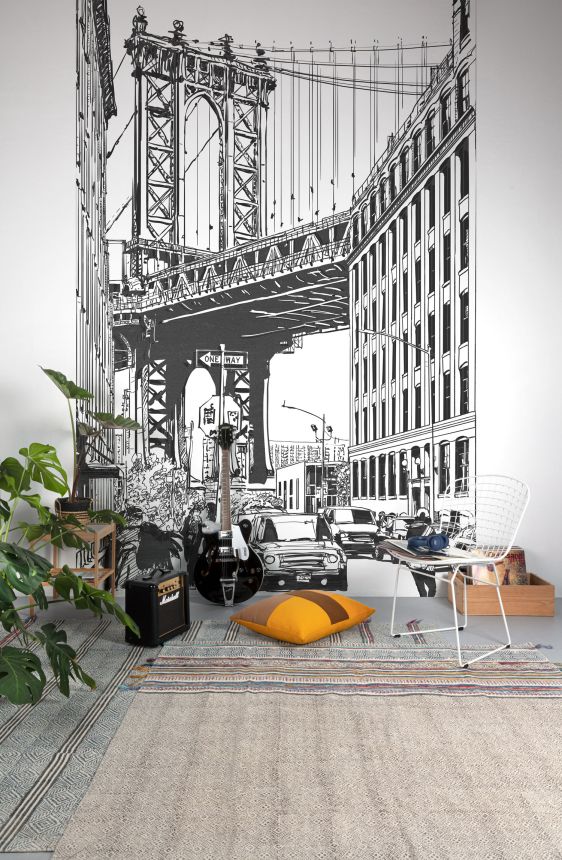 Black and white wall mural, Bridge, ML3601, Mural Young Edition, Grandeco