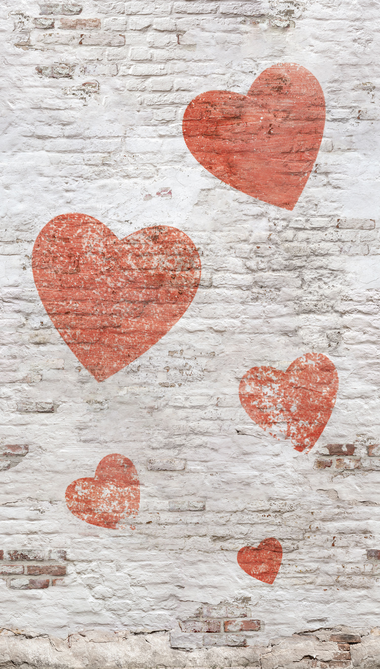 Wall mural, hearts, brick wall,  ML2301 Mural Joung edition Grandeco