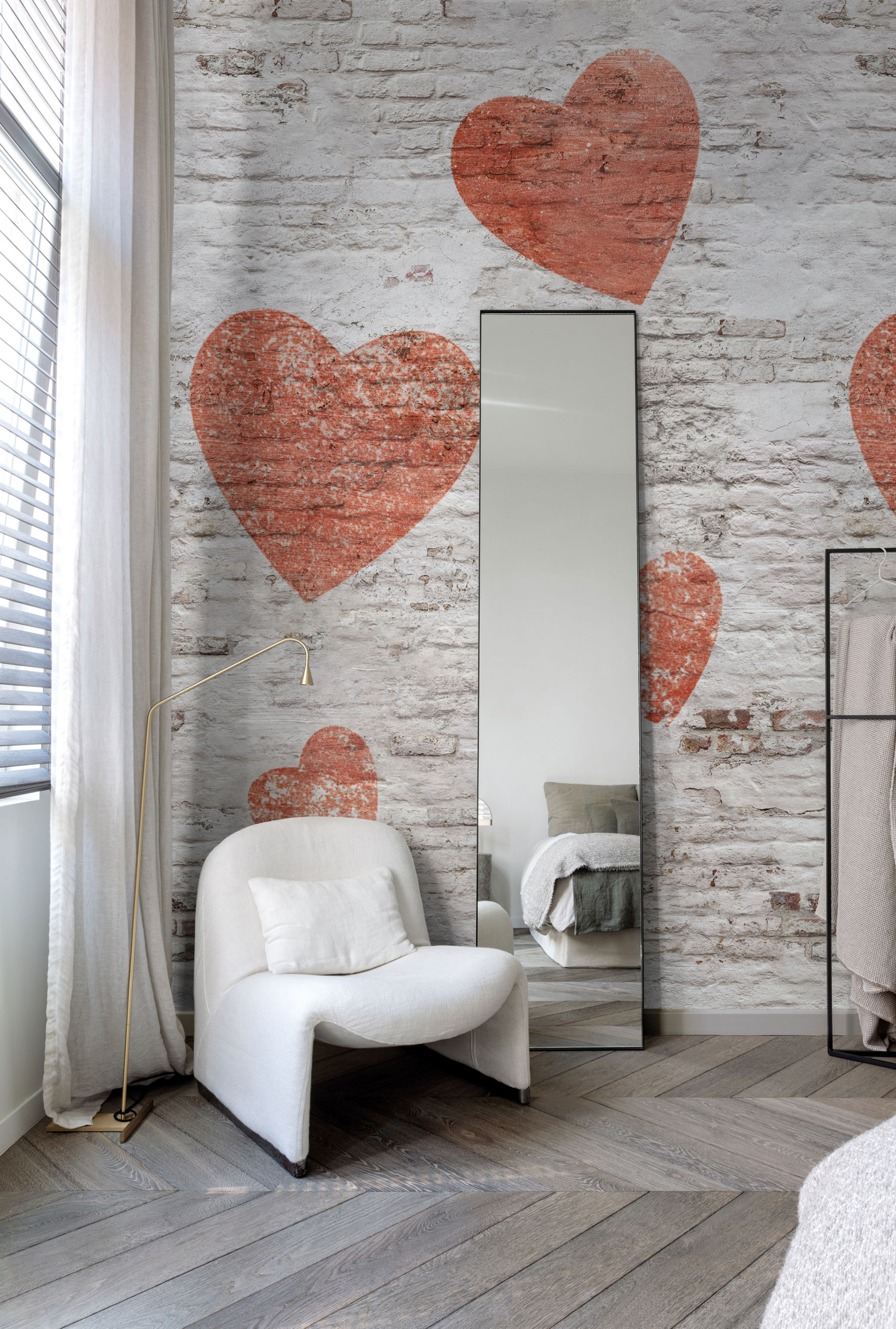 Wall mural, hearts, brick wall,  ML2301 Mural Joung edition Grandeco