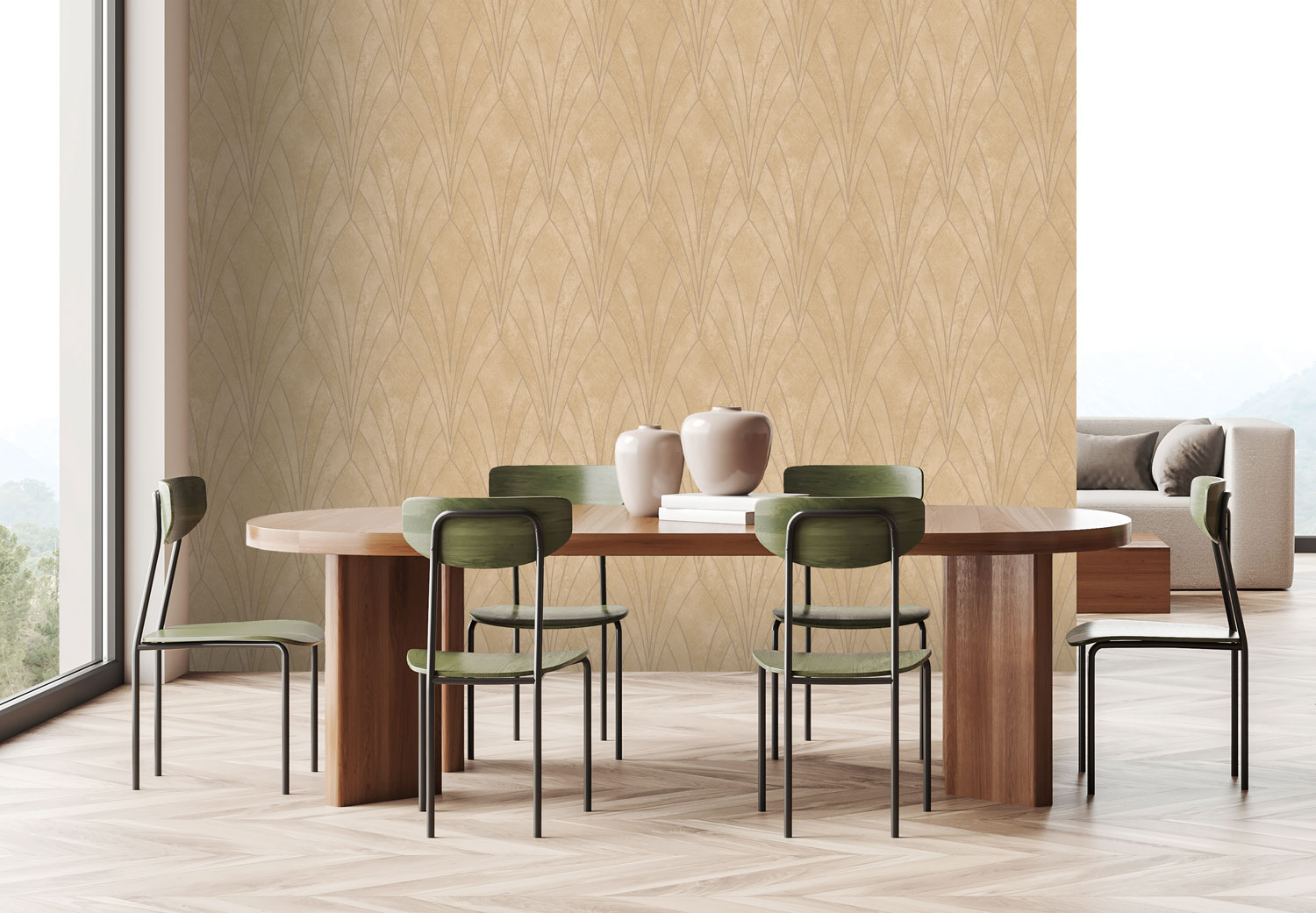 Ocher geometric wallpaper, Art Deco, L85602, Elegance  Ugepa