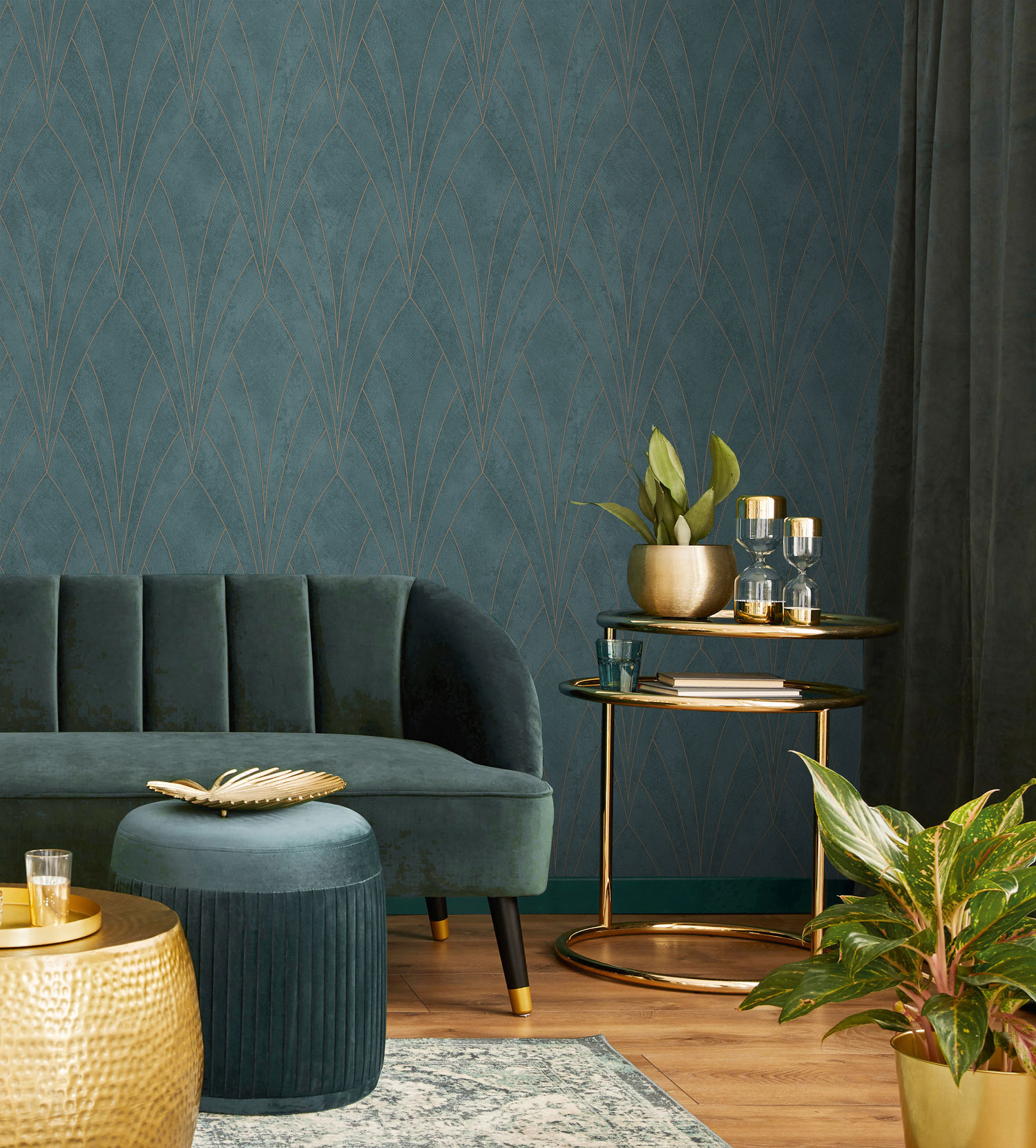 Green geometric wallpaper, Art Deco, L85604, Elegance, Ugepa