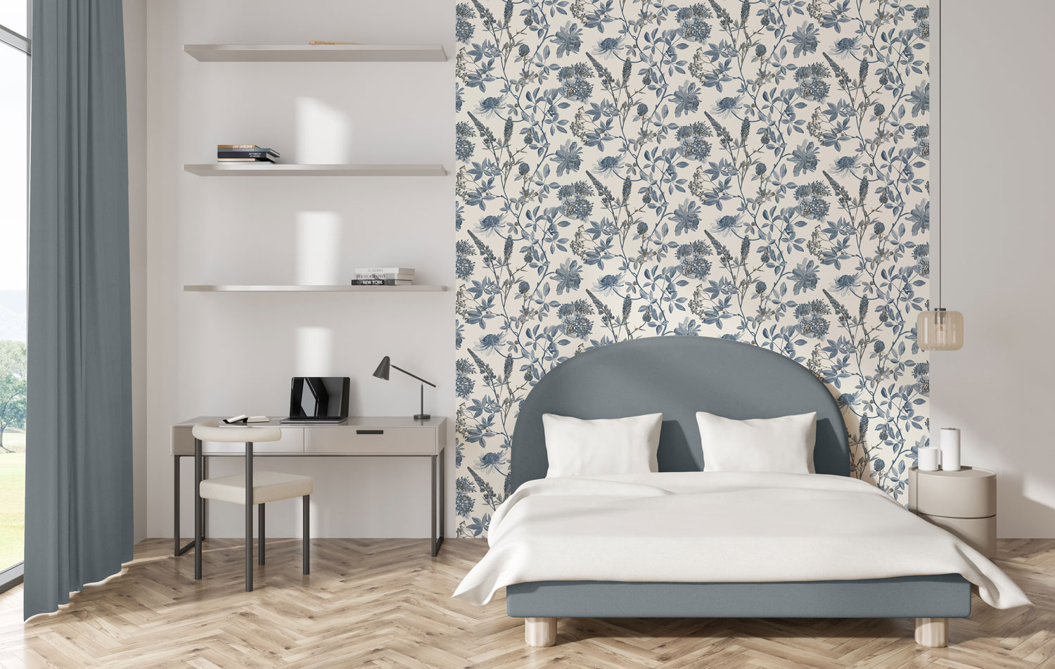 Gray-blue floral wallpaper, M45801, Elegance, Ugepa