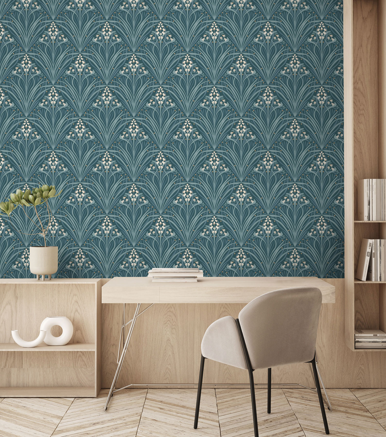 Green floral wallpaper, Art Deco, M66114, Elegance, Ugepa