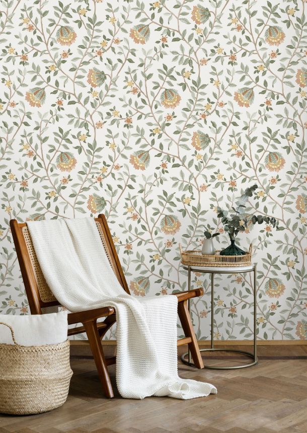 White floral wallpaper, B19904, Botanique, Ugepa