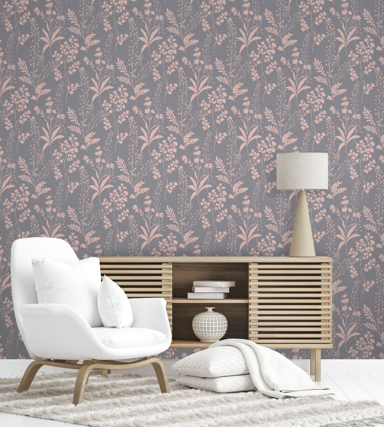 Grey-pink wallpaper, leaves, M52803, Botanique, Ugepa