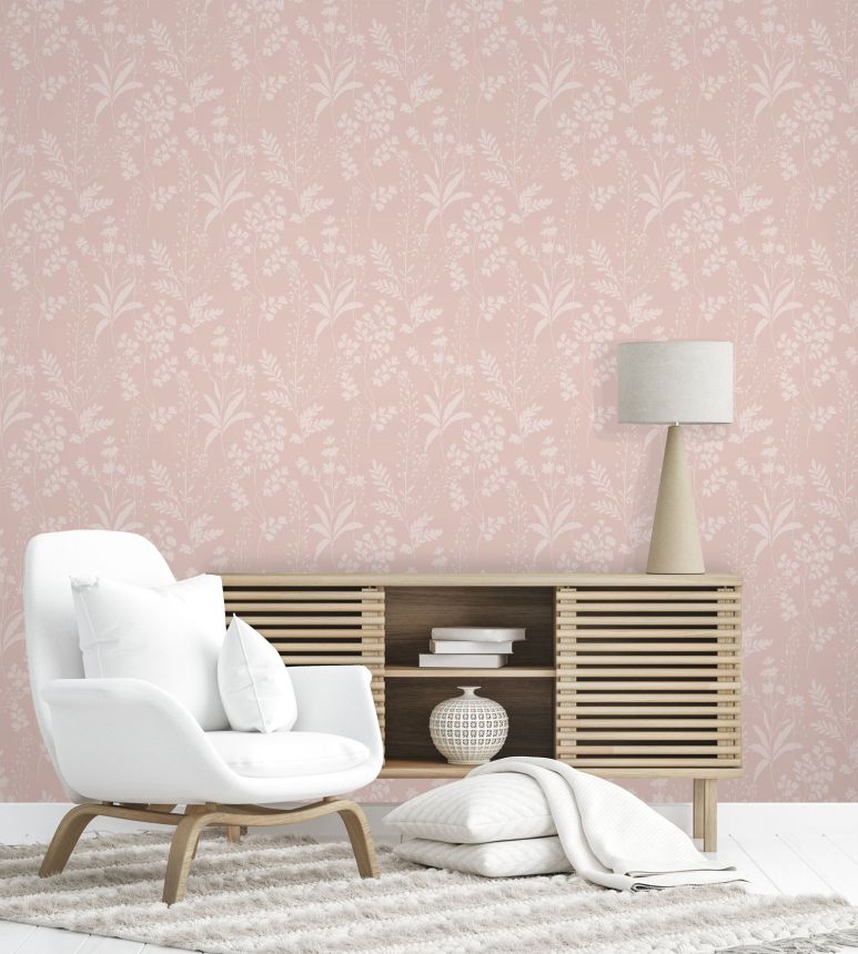 Pink wallpaper, leaves, M52813, Botanique, Ugepa